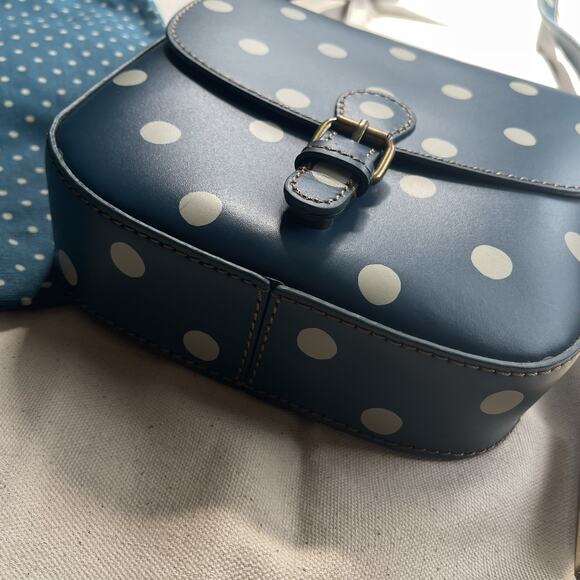 Cath Kidston London Blue Polka Dot Leather Crossbody Satchel Bag w/Dust Bag - Picture 14 of 15